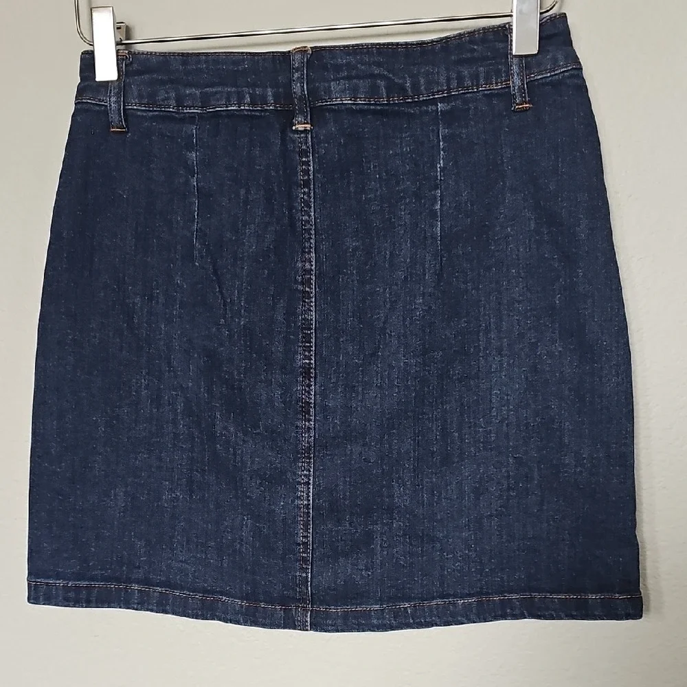 I & M Jeans Button Front Mini  Blue Denim Jean Stretch Skirt No Slit Medium